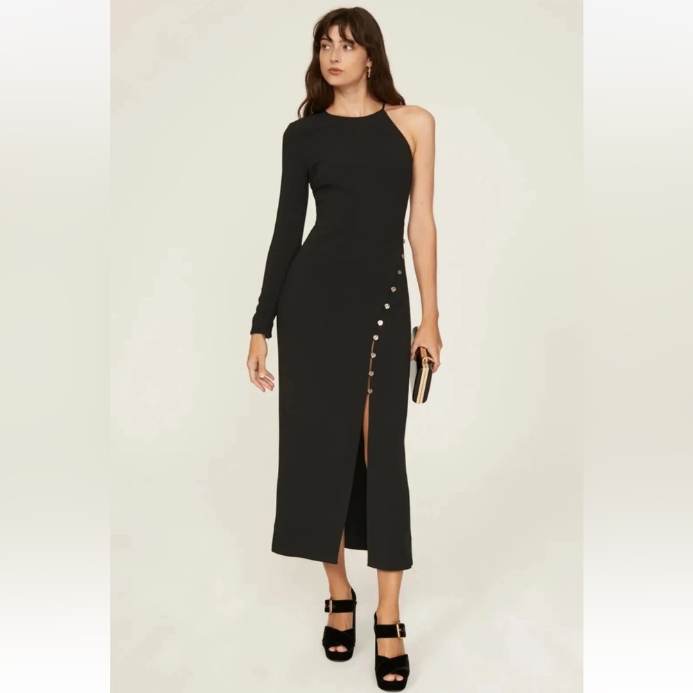 NWT STAUD Black One-Shoulder‎ Dress with Button Detail